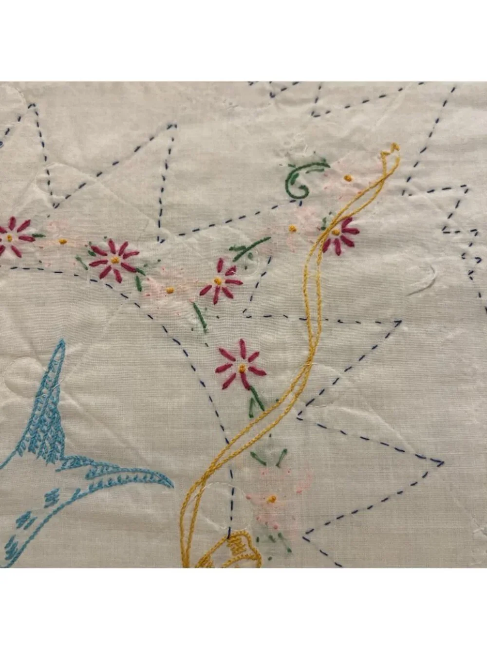 Vintage Quilt Bird Floral Wreath Handmade 74 inches wide x 98 inches long